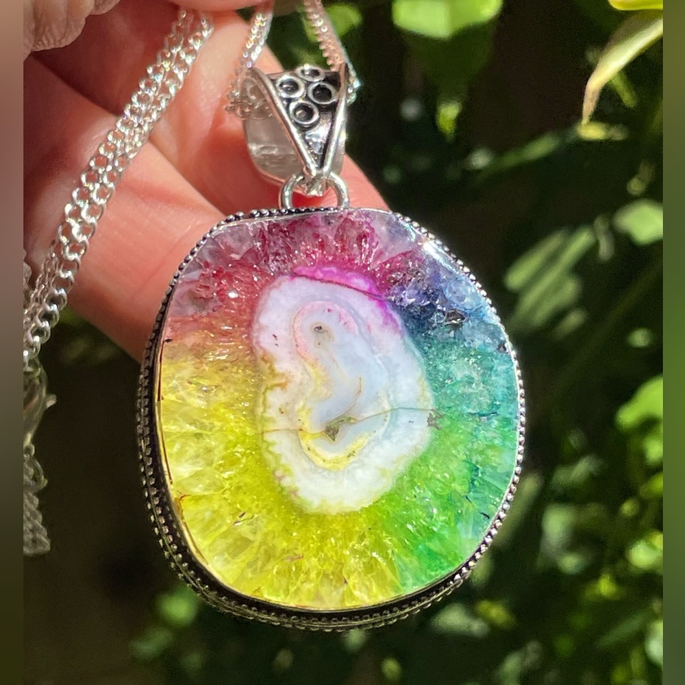 😵Rainbow Crystal Solar Agate Quartz Druzy LGBTQ+ pride jewelry pendant necklace